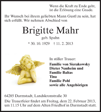 Traueranzeige von Brigitte Mahr von Echo-Zeitungen (Gesamtausgabe)