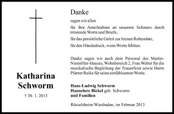 Traueranzeige von Katharina Schworm von Rüsselsheimer Echo, Groß-Gerauer-Echo, Ried Echo