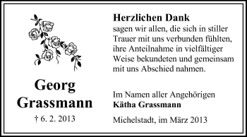 Traueranzeige von Georg Grassmann von Odenwälder Echo