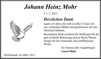 Traueranzeige von Heinz Mohr von Odenwälder Echo