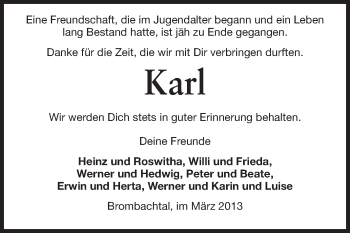 Traueranzeige von Karl  von Odenwälder Echo