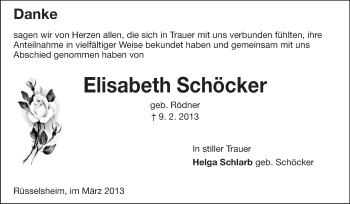 Traueranzeige von Elisabeth Schöcker von Rüsselsheimer Echo, Groß-Gerauer-Echo, Ried Echo