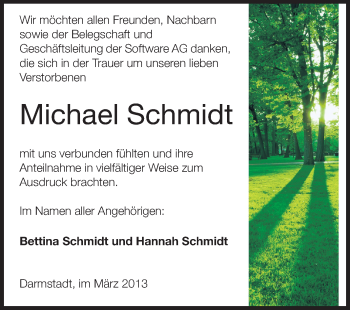 Traueranzeige von Michael Schmidt von Echo-Zeitungen (Gesamtausgabe)