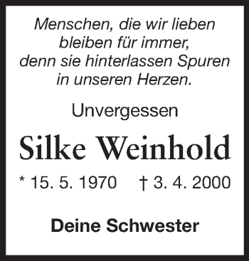 Traueranzeige von Silke Weinhold von Darmstädter Echo, Odenwälder Echo, Rüsselsheimer Echo, Groß-Gerauer-Echo, Ried Echo