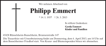 Traueranzeige von Philipp Emmert von Rüsselsheimer Echo, Groß-Gerauer-Echo, Ried Echo