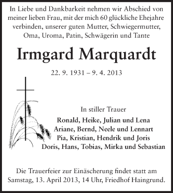 Traueranzeige von Irmgard Marquardt von Odenwälder Echo
