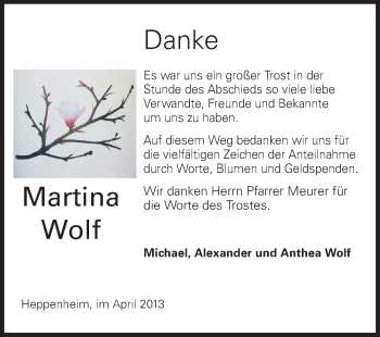 Traueranzeige von Martina Wolf von Starkenburger Echo