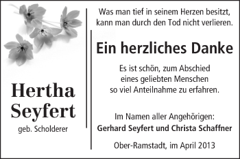 Traueranzeige von Hertha Seyfert von Echo-Zeitungen (Gesamtausgabe)