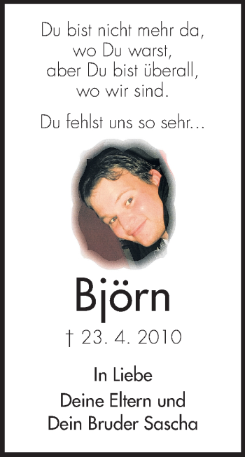 Traueranzeige von Björn Speckhardt von Echo-Zeitungen (Gesamtausgabe)