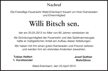 Traueranzeige von Willi Bitsch von Starkenburger Echo