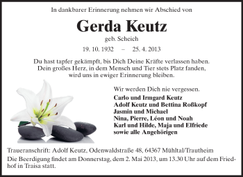 Traueranzeige von Gerda Keutz von Echo-Zeitungen (Gesamtausgabe)