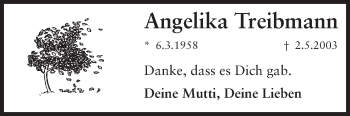 Traueranzeige von Angelika Treibmann von Echo-Zeitungen (Gesamtausgabe)