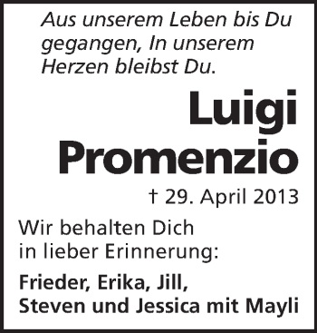 Traueranzeige von Luigi Promenzio von Echo-Zeitungen (Gesamtausgabe)