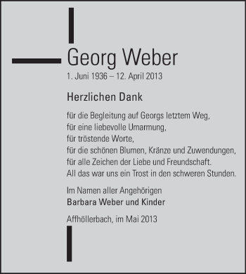 Traueranzeige von Georg Weber von Odenwälder Echo