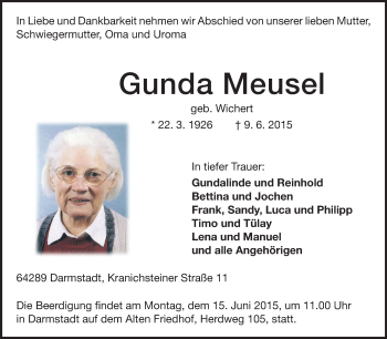 Traueranzeige von Gunda Meusel von Echo-Zeitungen (Gesamtausgabe)