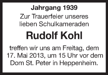 Traueranzeige von Rudolf Kohl von Starkenburger Echo