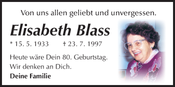 Traueranzeige von Elisabeth Blass von Echo-Zeitungen (Gesamtausgabe)