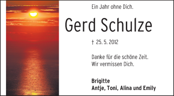 Traueranzeige von Gerd Schulze von Odenwälder Echo