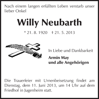Traueranzeige von Willy Neubarth von Echo-Zeitungen (Gesamtausgabe) Traueranzeige von Willy Neubarth von Echo-Zeitungen (Gesamtausgabe)