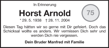 Traueranzeige von Horst Arnold von Rüsselsheimer Echo, Groß-Gerauer-Echo, Ried Echo