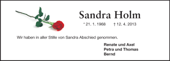 Traueranzeige von Sandra Holm von Echo-Zeitungen (Gesamtausgabe)