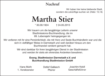 Traueranzeige von Martha Stier von Echo-Zeitungen (Gesamtausgabe)