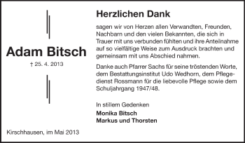 Traueranzeige von Adam Bitsch von Starkenburger Echo