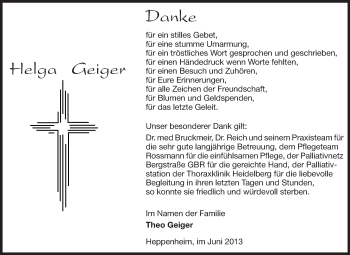 Traueranzeige von Helga Geiger von Starkenburger Echo