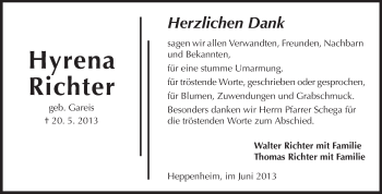 Traueranzeige von Hyrena Richter von Starkenburger Echo