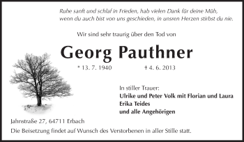 Traueranzeige von Georg Pauthner von Odenwälder Echo