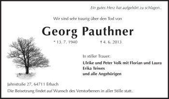 Traueranzeige von Georg Pauthner von Odenwälder Echo
