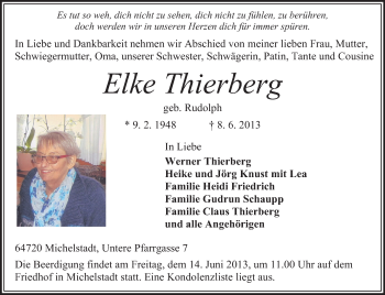 Traueranzeige von Elke Thierberg von Odenwälder Echo
