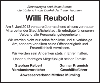 Traueranzeige von Willi Reubold von Odenwälder Echo