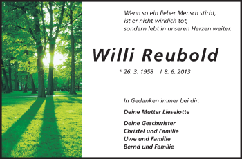 Traueranzeige von Willi Reubold von Odenwälder Echo