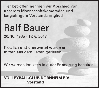 Traueranzeige von Ralf Bauer von Rüsselsheimer Echo, Groß-Gerauer-Echo, Ried Echo