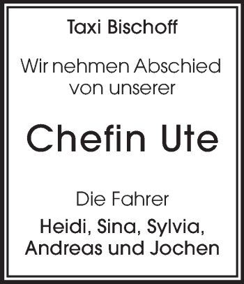 Traueranzeige von Ute  von Odenwälder Echo
