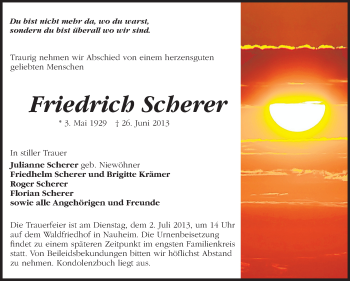 Traueranzeige von Friedrich Scherer von Rüsselsheimer Echo, Groß-Gerauer-Echo, Ried Echo