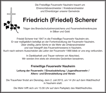 Traueranzeige von Friedrich Scherer von Rüsselsheimer Echo, Groß-Gerauer-Echo, Ried Echo