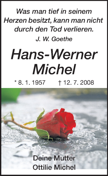 Traueranzeige von Hans-Werner Michel von Darmstädter Echo, Odenwälder Echo, Rüsselsheimer Echo, Groß-Gerauer-Echo, Ried Echo