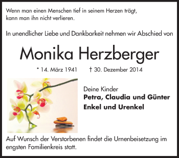Traueranzeige von Monika Herzberger von Echo-Zeitungen (Gesamtausgabe)