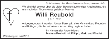Traueranzeige von Willi Reubold von Odenwälder Echo