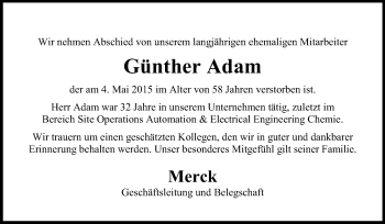 Traueranzeige von Günter Adam von Echo-Zeitungen (Gesamtausgabe)