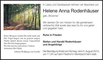Traueranzeige von Helene Anna Rodenhäuser von Echo-Zeitungen (Gesamtausgabe)