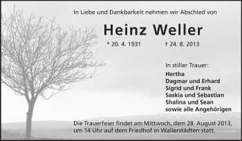 Traueranzeige von Heinz Weller von Rüsselsheimer Echo, Groß-Gerauer-Echo, Ried Echo
