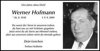 Traueranzeige von Werner Hofmann von Rüsselsheimer Echo, Groß-Gerauer-Echo, Ried Echo