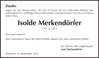 Traueranzeige von Isolde Merkendörfer von Rüsselsheimer Echo, Groß-Gerauer-Echo, Ried Echo