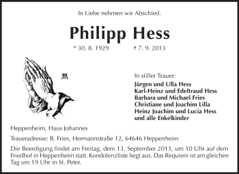 Traueranzeige von Philipp Hess von Starkenburger Echo