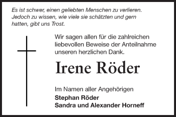 Traueranzeige von Irene Röder von Echo-Zeitungen (Gesamtausgabe)