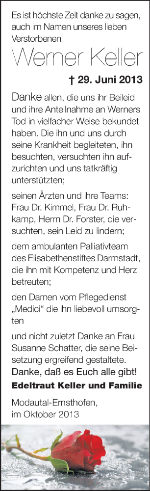 Traueranzeige von Werner Keller von Echo-Zeitungen (Gesamtausgabe)