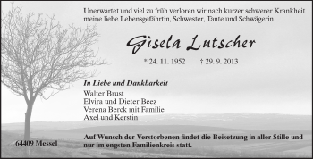 Traueranzeige von Gisela Lutscher von Echo-Zeitungen (Gesamtausgabe)